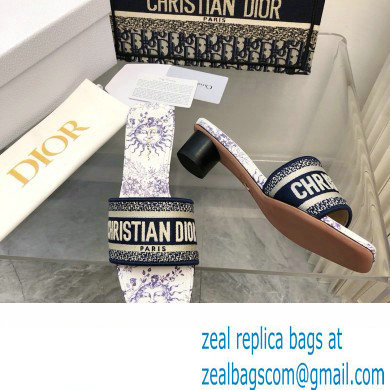 Dior Embroidered Cotton and White and Blue Toile de Jouy Soleil Motif Dway Heeled Slide 2024