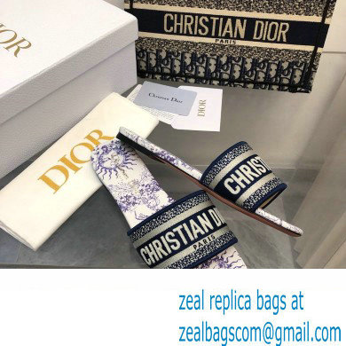 Dior Embroidered Cotton and White and Blue Toile de Jouy Soleil Motif Dway Slide 2024