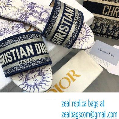 Dior Embroidered Cotton and White and Blue Toile de Jouy Soleil Motif Dway Slide 2024