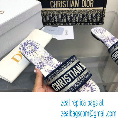 Dior Embroidered Cotton and White and Blue Toile de Jouy Soleil Motif Dway Slide 2024