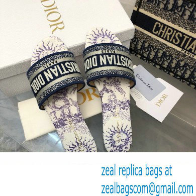 Dior Embroidered Cotton and White and Blue Toile de Jouy Soleil Motif Dway Slide 2024