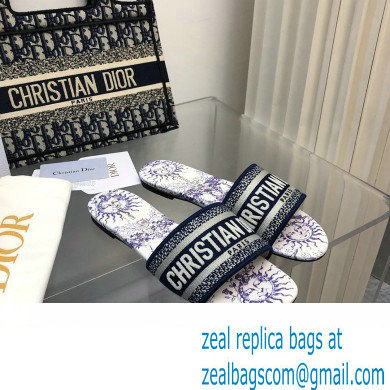 Dior Embroidered Cotton and White and Blue Toile de Jouy Soleil Motif Dway Slide 2024