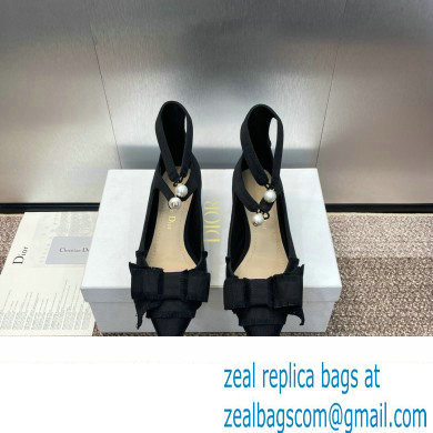 Dior Heel 4cm Adiorable Pumps in Black Fringed Grosgrain with Bow and Pearl 2024