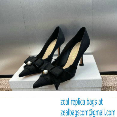 Dior Heel 8cm Adiorable Pumps in Black Fringed Grosgrain with Bow and Pearl 2024