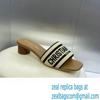 Dior Natural Raffia and Black Embroidered Cotton Dway Heeled Slide 2024