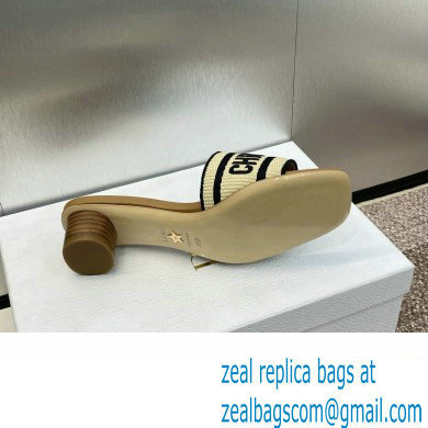 Dior Natural Raffia and Black Embroidered Cotton Dway Heeled Slide 2024