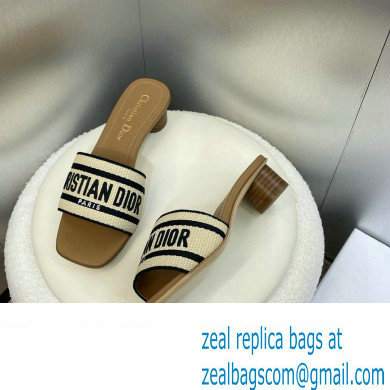 Dior Natural Raffia and Black Embroidered Cotton Dway Heeled Slide 2024