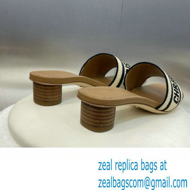 Dior Natural Raffia and Black Embroidered Cotton Dway Heeled Slide 2024