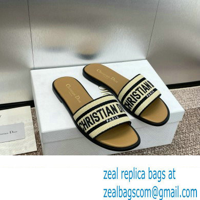 Dior Natural Raffia and Black Embroidered Cotton Dway Slide 2024