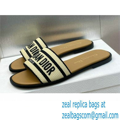 Dior Natural Raffia and Black Embroidered Cotton Dway Slide 2024
