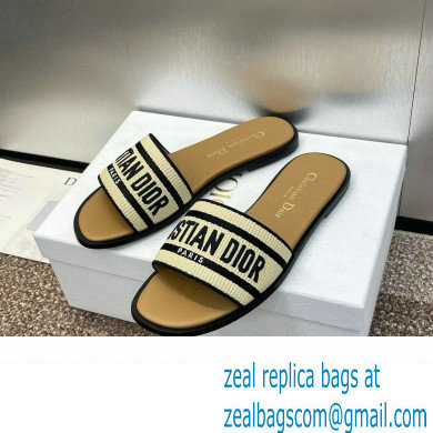 Dior Natural Raffia and Black Embroidered Cotton Dway Slide 2024