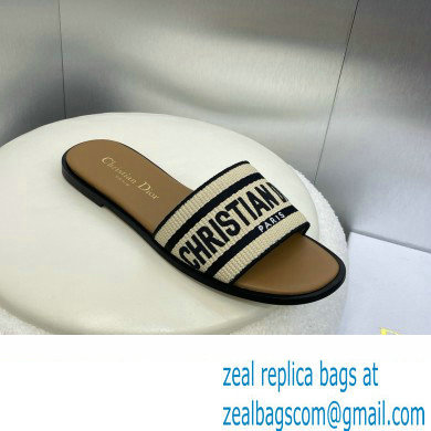 Dior Natural Raffia and Black Embroidered Cotton Dway Slide 2024