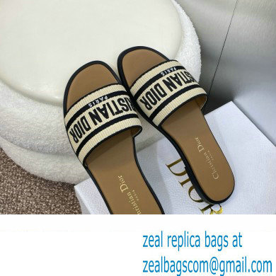 Dior Natural Raffia and Black Embroidered Cotton Dway Slide 2024