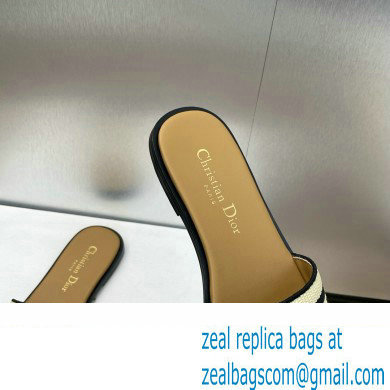 Dior Natural Raffia and Black Embroidered Cotton Dway Slide 2024