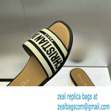Dior Natural Raffia and Black Embroidered Cotton Dway Slide 2024