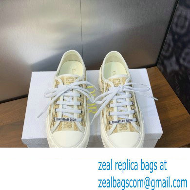 Dior Or Walk'n'Dior Platform Sneaker in White Cotton Embroidered with Macrocannage Motif in Gold-Tone Metallic Thread 2024