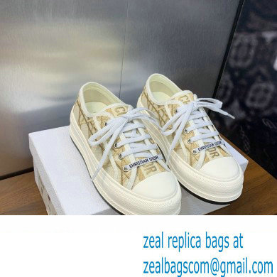Dior Or Walk'n'Dior Platform Sneaker in White Cotton Embroidered with Macrocannage Motif in Gold-Tone Metallic Thread 2024