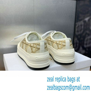 Dior Or Walk'n'Dior Platform Sneaker in White Cotton Embroidered with Macrocannage Motif in Gold-Tone Metallic Thread 2024