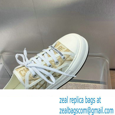 Dior Or Walk'n'Dior Platform Sneaker in White Cotton Embroidered with Macrocannage Motif in Gold-Tone Metallic Thread 2024