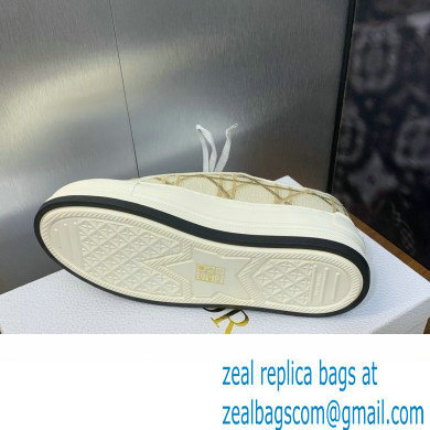 Dior Or Walk'n'Dior Platform Sneaker in White Cotton Embroidered with Macrocannage Motif in Gold-Tone Metallic Thread 2024