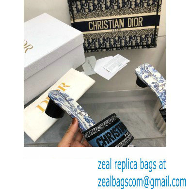 Dior Pastel Midnight Blue Multicolor Embroidered Cotton with Toile de Jouy Mexico Motif Dway heeled Slide 2024