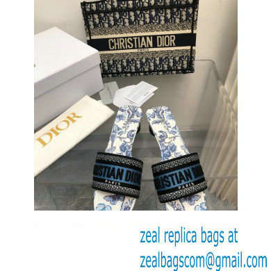 Dior Pastel Midnight Blue Multicolor Embroidered Cotton with Toile de Jouy Mexico Motif Dway heeled Slide 2024