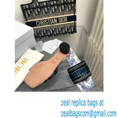 Dior Pastel Midnight Blue Multicolor Embroidered Cotton with Toile de Jouy Mexico Motif Dway heeled Slide 2024