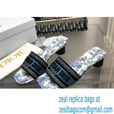 Dior Pastel Midnight Blue Multicolor Embroidered Cotton with Toile de Jouy Mexico Motif Dway heeled Slide 2024