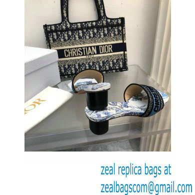 Dior Pastel Midnight Blue Multicolor Embroidered Cotton with Toile de Jouy Mexico Motif Dway heeled Slide 2024