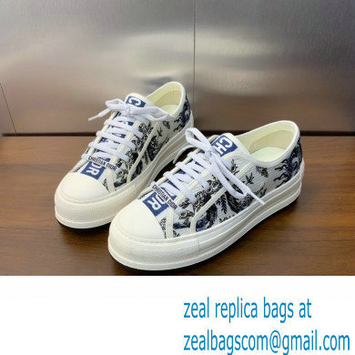 Dior Walk'n'Dior Platform Sneaker in White Cotton Embroidered with Blue Toile de Jouy Soleil Motif 2024