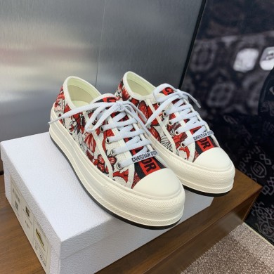 Dior Walk'n'Dior Platform Sneaker in White and Red Embroidered Cotton with Le Coeur des Papillons Motif 2024