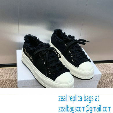 Dior black Fringed Cotton Canvas with Embroideries Walk'n'Dior Platform Sneaker 2024