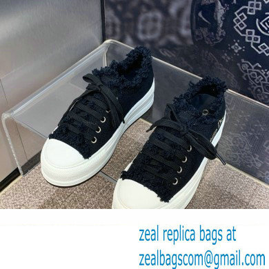 Dior black Fringed Cotton Canvas with Embroideries Walk'n'Dior Platform Sneaker 2024