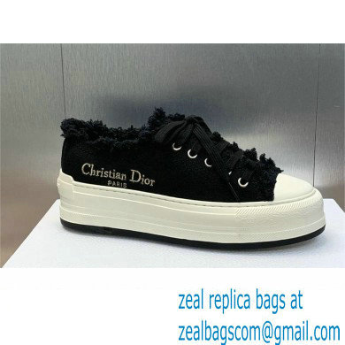 Dior black Fringed Cotton Canvas with Embroideries Walk'n'Dior Platform Sneaker 2024