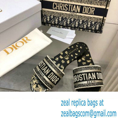 Dior black and Gold-Tone Gradient Butterflies Embroidered Cotton with Metallic Thread Dway Slide 2024