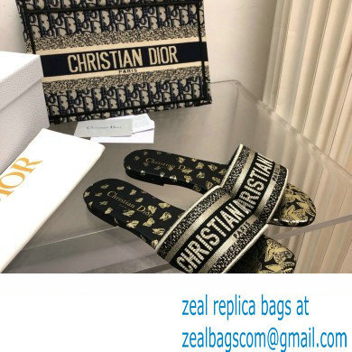 Dior black and Gold-Tone Gradient Butterflies Embroidered Cotton with Metallic Thread Dway Slide 2024