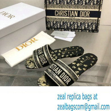 Dior black and Gold-Tone Gradient Butterflies Embroidered Cotton with Metallic Thread Dway Slide 2024