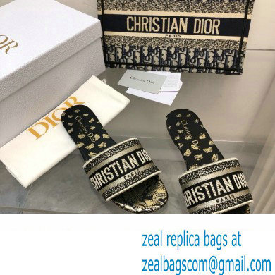 Dior black and Gold-Tone Gradient Butterflies Embroidered Cotton with Metallic Thread Dway Slide 2024