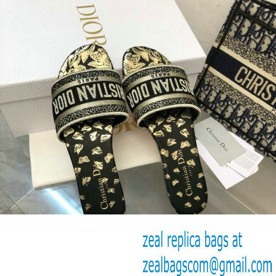 Dior black and Gold-Tone Gradient Butterflies Embroidered Cotton with Metallic Thread Dway Slide 2024