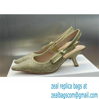 Dior heel 6.5CM J'Adior Slingback Pump IN Cotton Embroidered with Gold-Tone Metallic Thread and Strass 2024