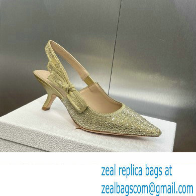Dior heel 6.5CM J'Adior Slingback Pump IN Cotton Embroidered with Gold-Tone Metallic Thread and Strass 2024
