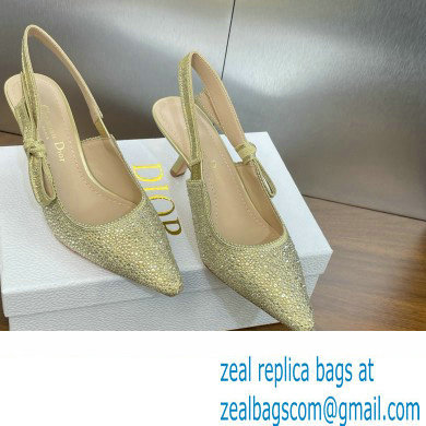 Dior heel 6.5CM J'Adior Slingback Pump IN Cotton Embroidered with Gold-Tone Metallic Thread and Strass 2024