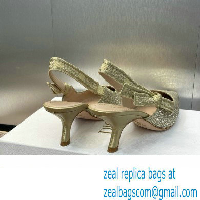 Dior heel 6.5CM J'Adior Slingback Pump IN Cotton Embroidered with Gold-Tone Metallic Thread and Strass 2024