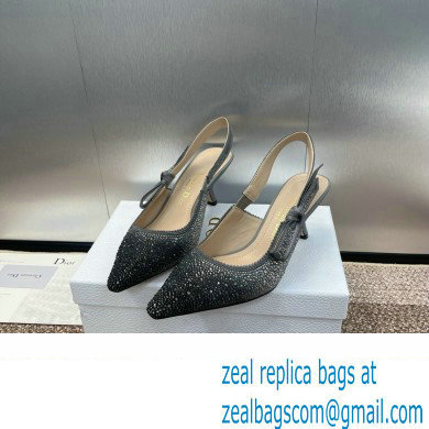 Dior heel 6.5CM J'Adior Slingback Pump IN Cotton Embroidered with Metallic Thread and Gradient Black and Gold-Tone Strass 2024