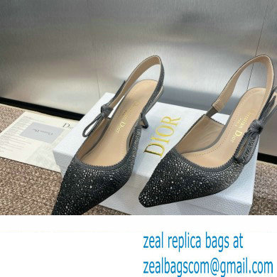 Dior heel 6.5CM J'Adior Slingback Pump IN Cotton Embroidered with Metallic Thread and Gradient Black and Gold-Tone Strass 2024