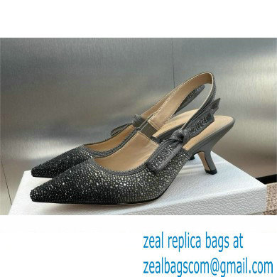 Dior heel 6.5CM J'Adior Slingback Pump IN Cotton Embroidered with Metallic Thread and Gradient Black and Gold-Tone Strass 2024