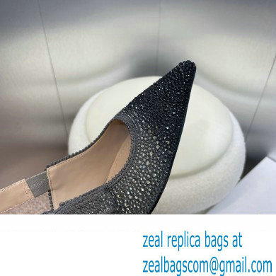 Dior heel 6.5CM J'Adior Slingback Pump IN Cotton Embroidered with Metallic Thread and Gradient Black and Gold-Tone Strass 2024