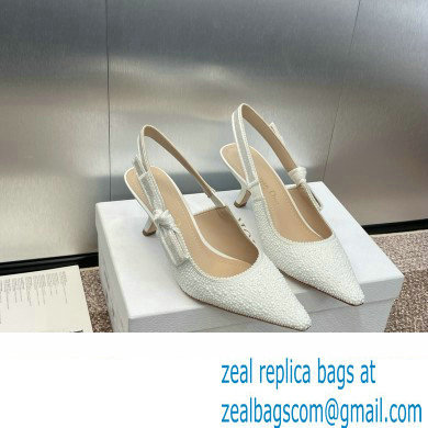 Dior heel 6.5CM J'Adior Slingback Pump IN Embroidered Cotton and White Resin Pearls 2024