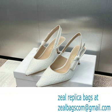 Dior heel 6.5CM J'Adior Slingback Pump IN Embroidered Cotton and White Resin Pearls 2024
