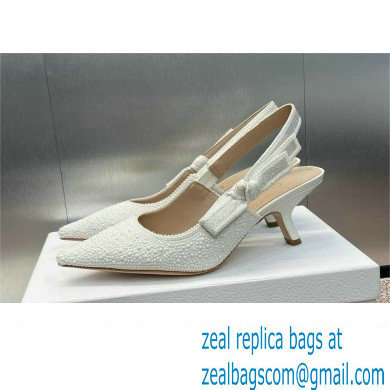 Dior heel 6.5CM J'Adior Slingback Pump IN Embroidered Cotton and White Resin Pearls 2024